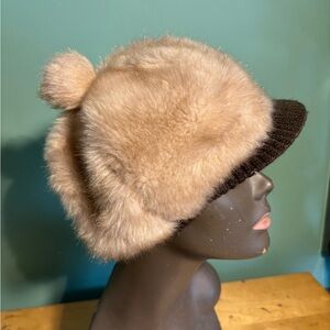 Vintage 1970’s Tan and Brown Newsboy Faux Fur Hat